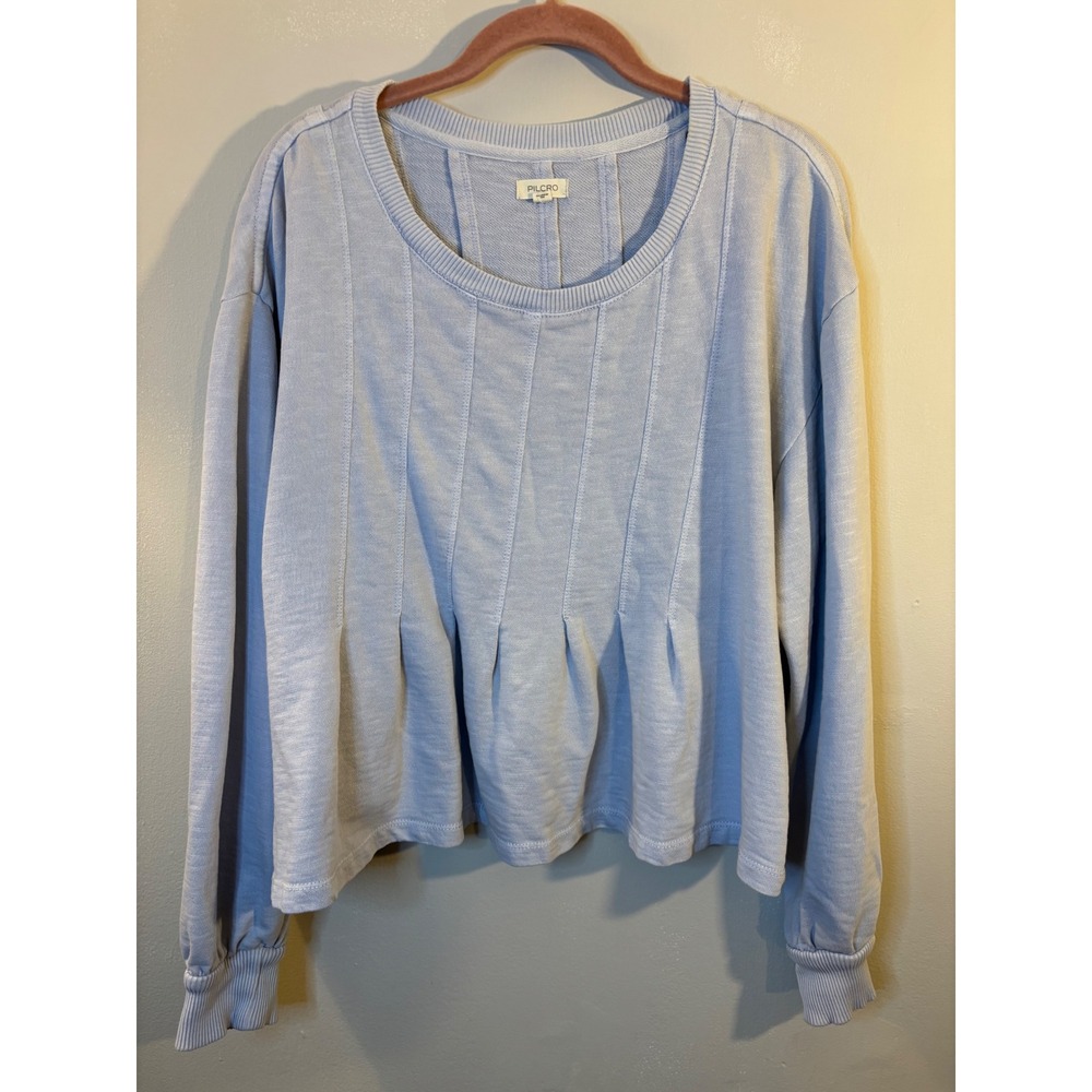 Pilcro Light Periwinkle Blue Pleated Sweatshirt XL peplum